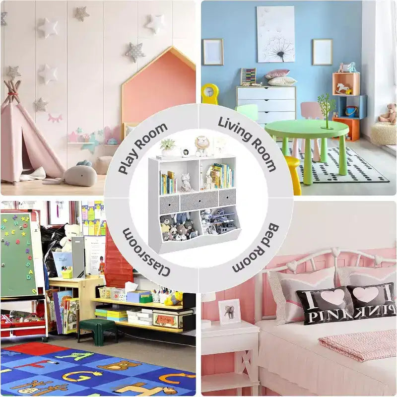 Organizzatore per Giocattoli per Bambini con Ripiani, Contenitori e Cassetti, 94 x 38 x 94 cm