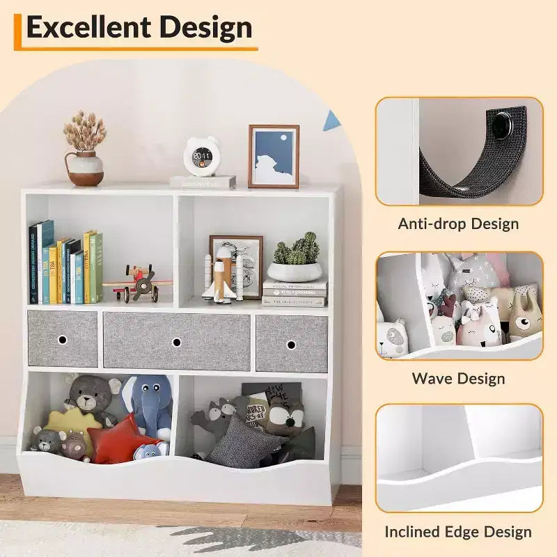 Organizzatore per Giocattoli per Bambini con Ripiani, Contenitori e Cassetti, 94 x 38 x 94 cm