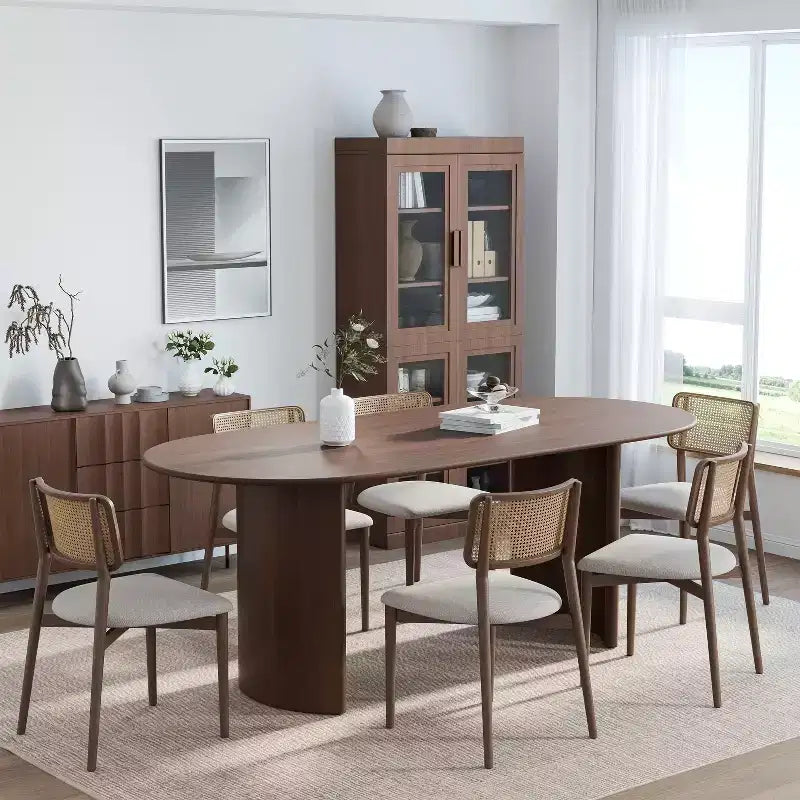 Tavolo da pranzo ovale in legno massello 67 x 33,5 pollici con gambe ad arco reversibili, 6 posti, marrone