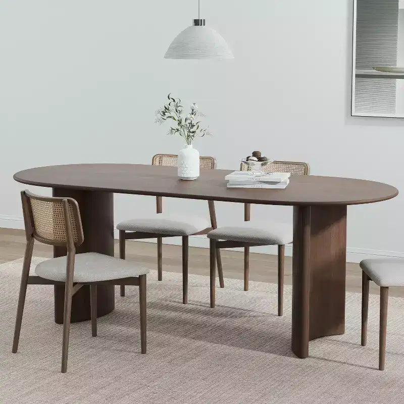 Tavolo da pranzo ovale in legno massello 67 x 33,5 pollici con gambe ad arco reversibili, 6 posti, marrone