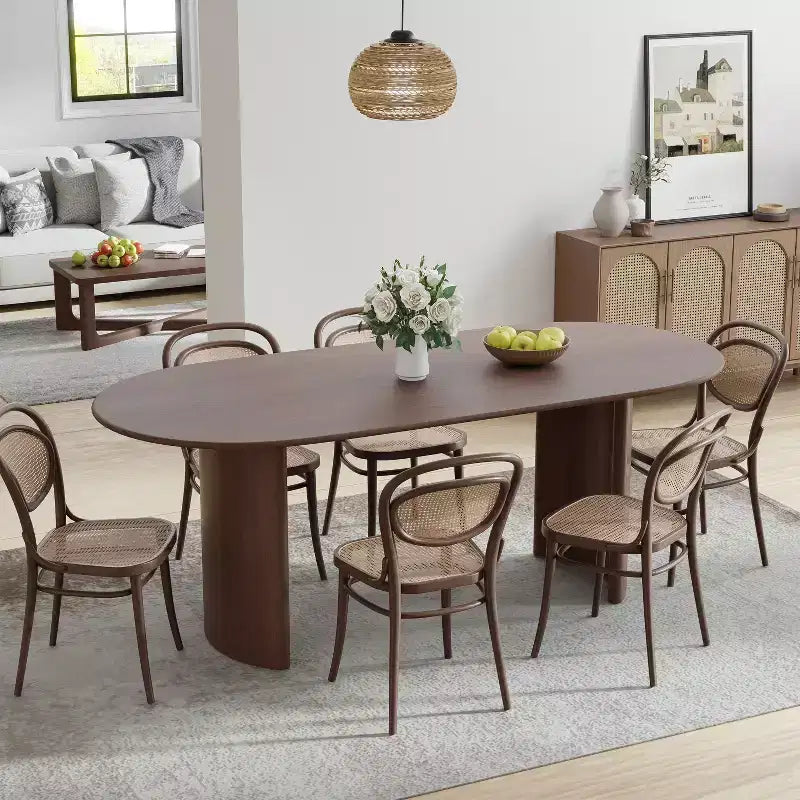Tavolo da pranzo ovale in legno massello 67 x 33,5 pollici con gambe ad arco reversibili, 6 posti, marrone