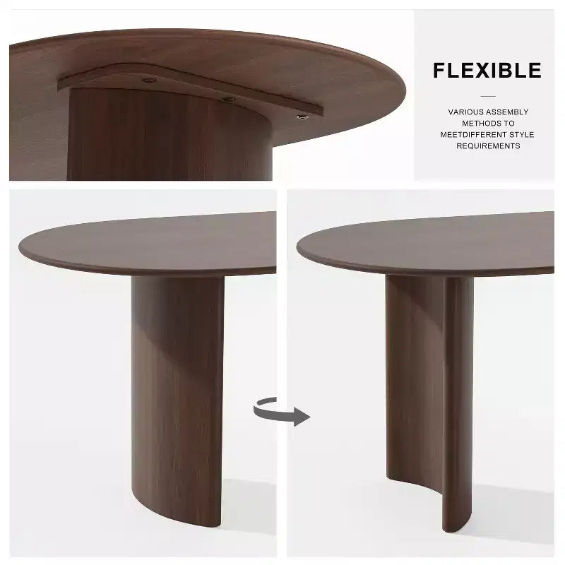 Tavolo da pranzo ovale in legno massello 67 x 33,5 pollici con gambe ad arco reversibili, 6 posti, marrone