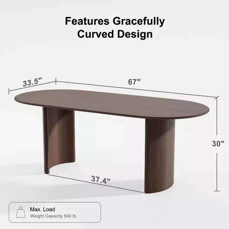 Tavolo da pranzo ovale in legno massello 67 x 33,5 pollici con gambe ad arco reversibili, 6 posti, marrone