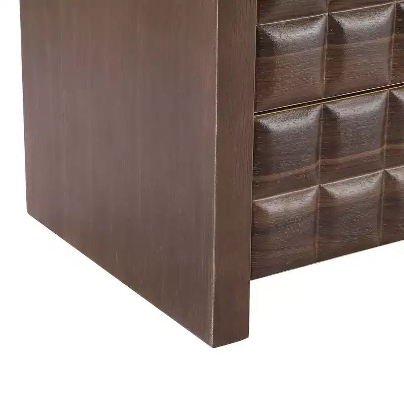 Comodino moderno curvo con 2 cassetti e ripiano aperto – Noce