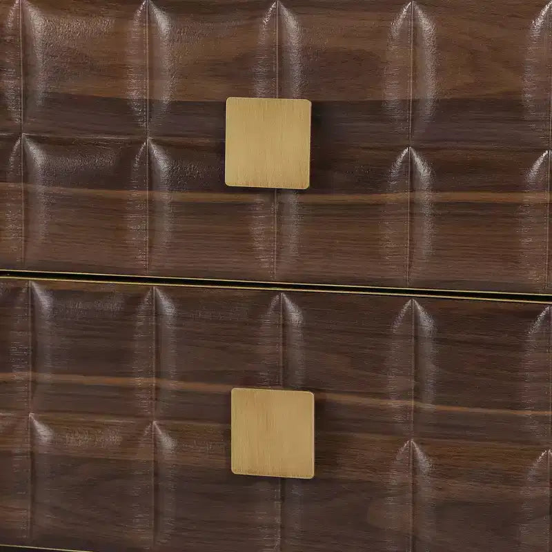 Comodino moderno curvo con 2 cassetti e ripiano aperto – Noce