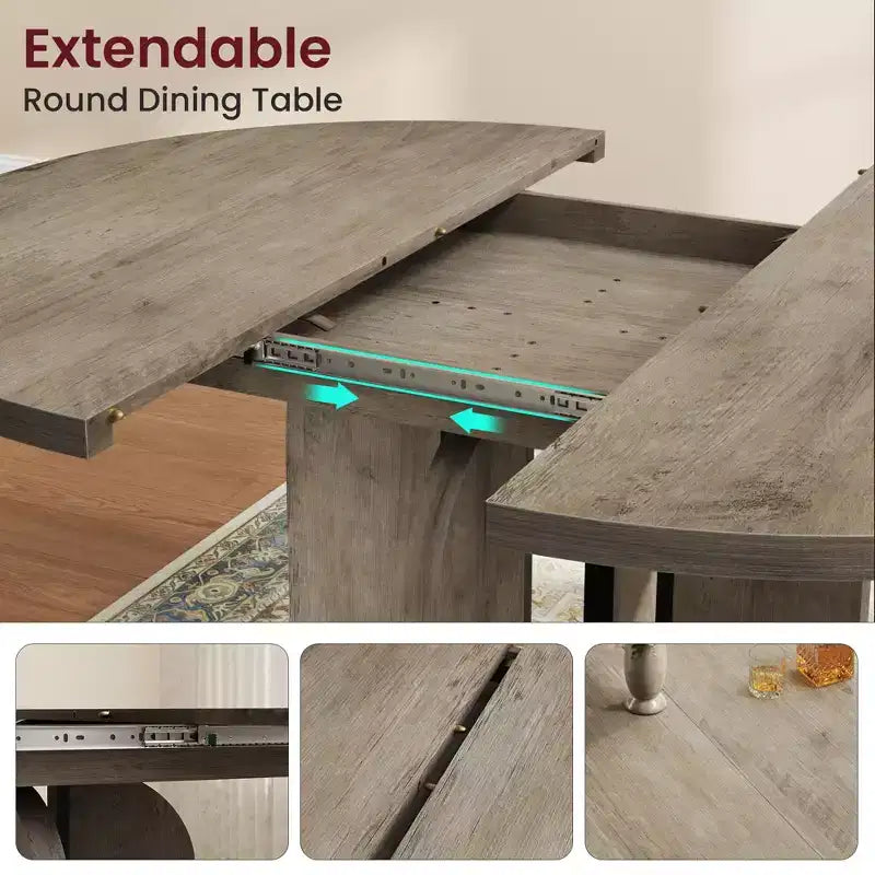 Tavolo da pranzo rotondo allungabile 120-160 cm, 4-8 posti, piano in legno con struttura in metallo
