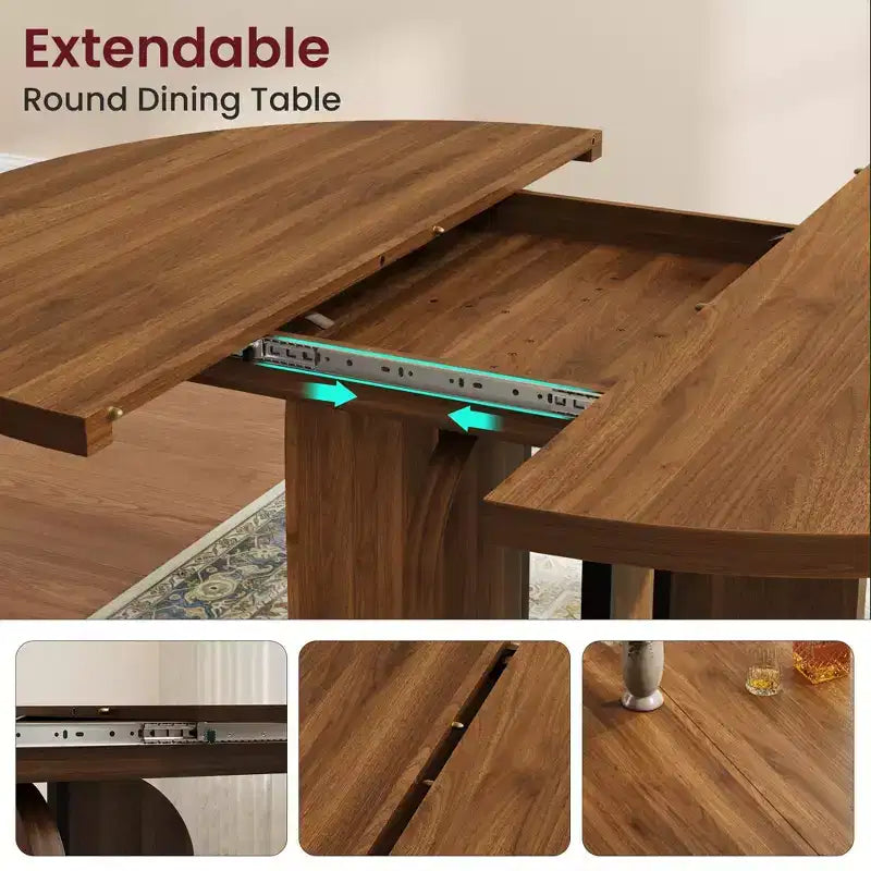 Tavolo da pranzo rotondo allungabile 120-160 cm, 4-8 posti, piano in legno con struttura in metallo
