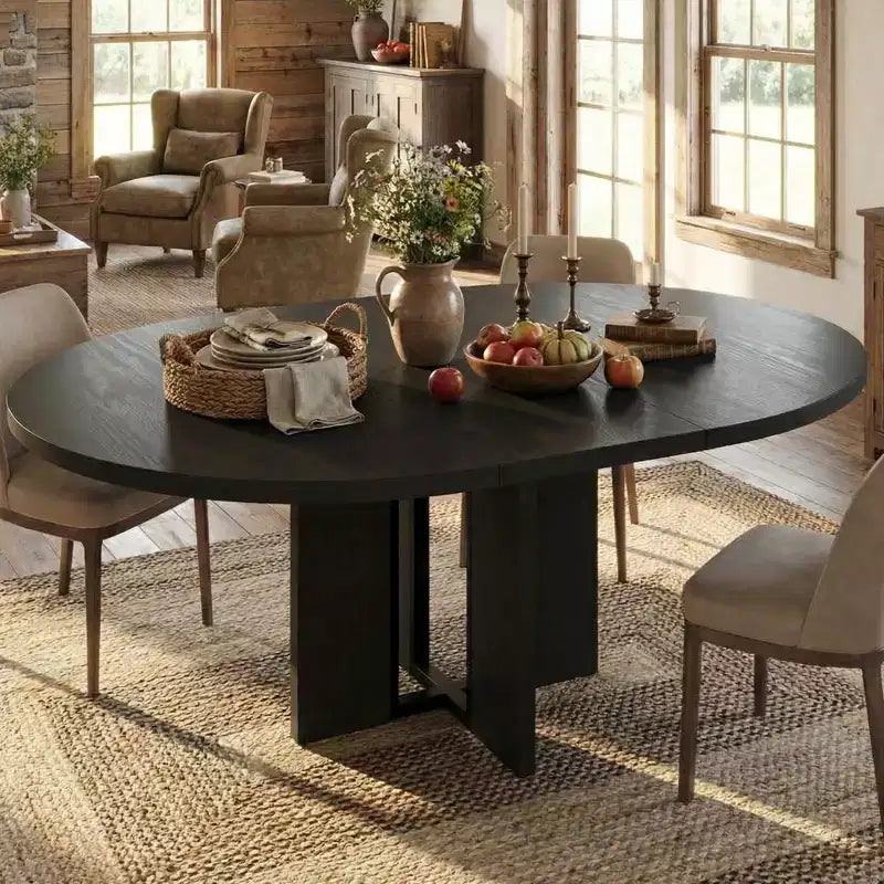 Tavolo da pranzo rotondo allungabile 120-160 cm, 4-8 posti, piano in legno con struttura in metallo