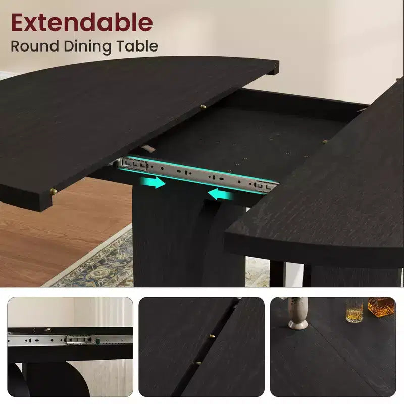 Tavolo da pranzo rotondo allungabile 120-160 cm, 4-8 posti, piano in legno con struttura in metallo