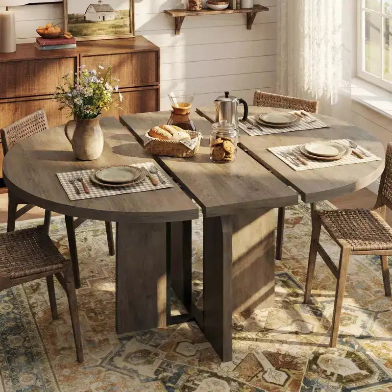 Tavolo da pranzo rotondo allungabile 120-160 cm, 4-8 posti, piano in legno con struttura in metallo