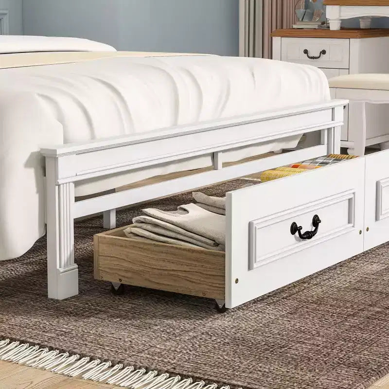 Struttura Letto Rustica con Testiera Alta a Pannelli, Cassetti Contenitore e Luci a LED (Queen/King)