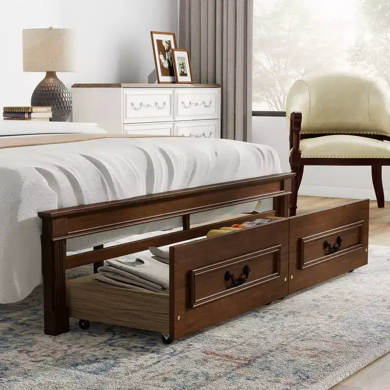 Struttura Letto Rustica con Testiera Alta a Pannelli, Cassetti Contenitore e Luci a LED (Queen/King)