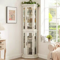 MAYEERTY Living Room Corner Cabinet MDF+Tempered Glass Adjustable Shelves Space-Saving