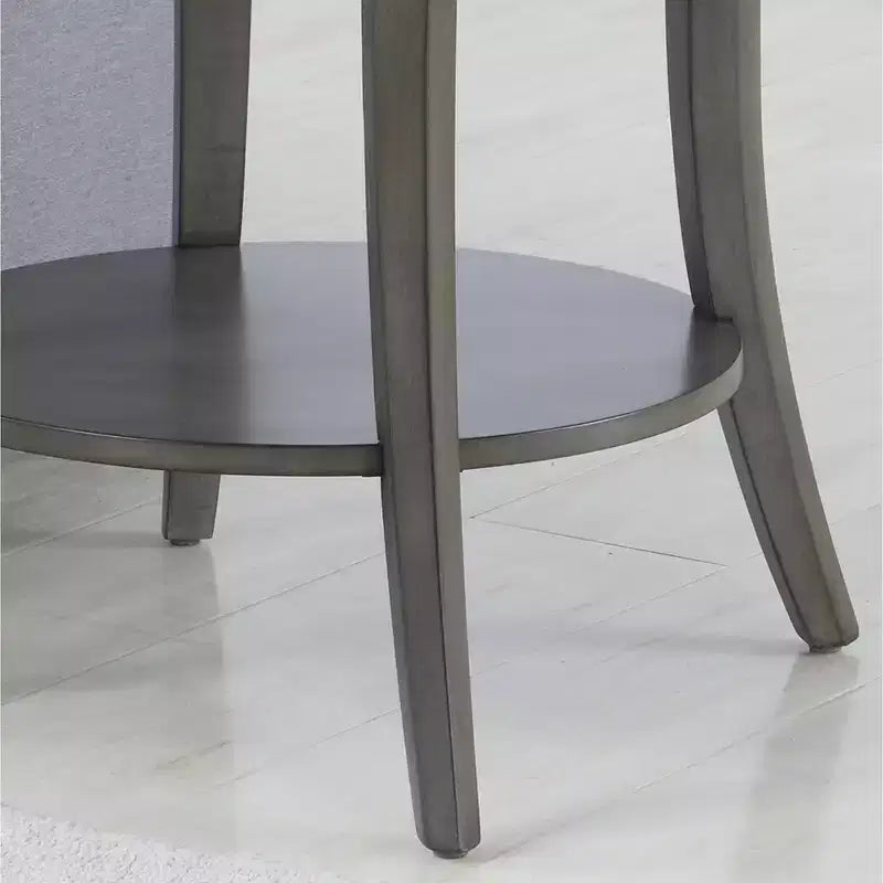Tavolino rotondo a 2 ripiani in legno con mensola inferiore e gambe curve