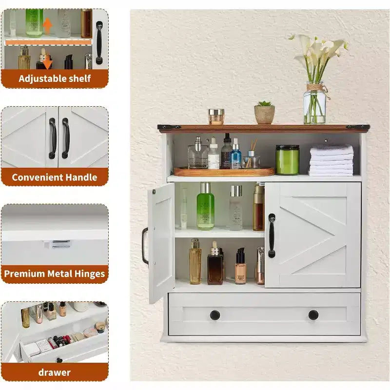Mobiletto da bagno a muro con ante scorrevoli "Barn Door"