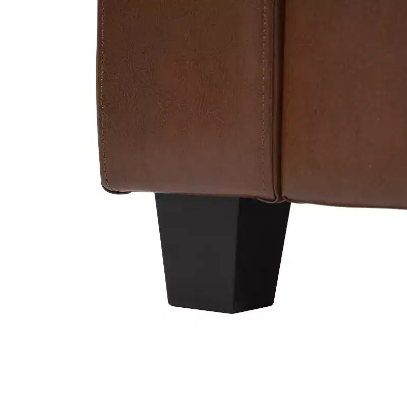 Poltrona d'accento imbottita con similpelle e struttura in legno, marrone