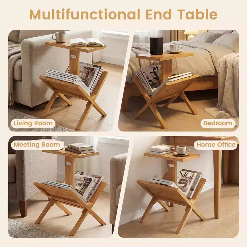 Set di 2 librerie a 2 ripiani, piccole librerie con struttura in legno di teak e piedini antiscivolo