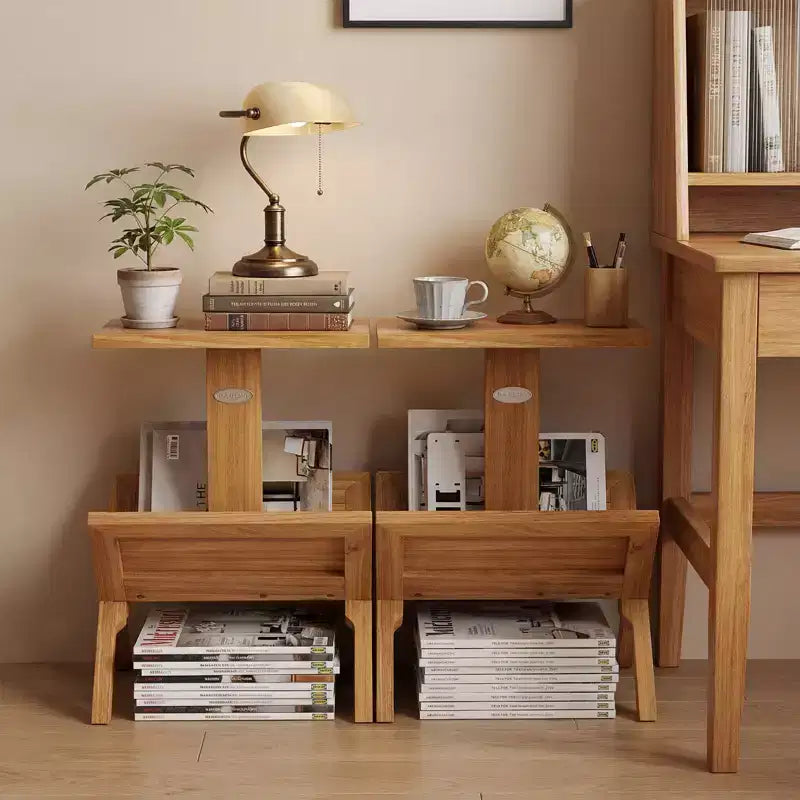 Set di 2 librerie a 2 ripiani, piccole librerie con struttura in legno di teak e piedini antiscivolo