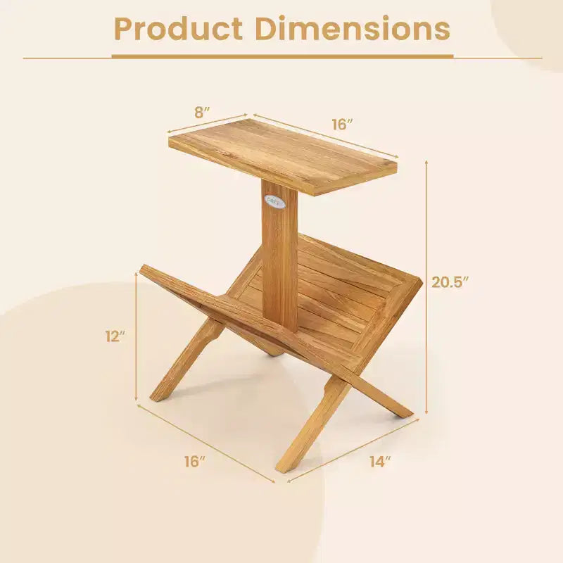 Set di 2 librerie a 2 ripiani, piccole librerie con struttura in legno di teak e piedini antiscivolo