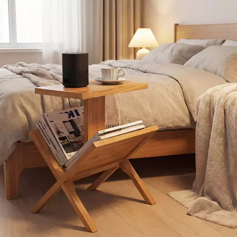 Set di 2 librerie a 2 ripiani, piccole librerie con struttura in legno di teak e piedini antiscivolo