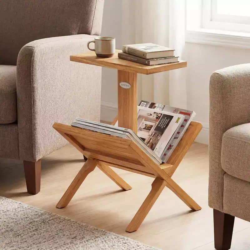 Set di 2 librerie a 2 ripiani, piccole librerie con struttura in legno di teak e piedini antiscivolo