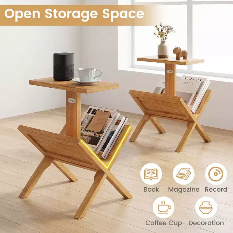 Set di 2 librerie a 2 ripiani, piccole librerie con struttura in legno di teak e piedini antiscivolo