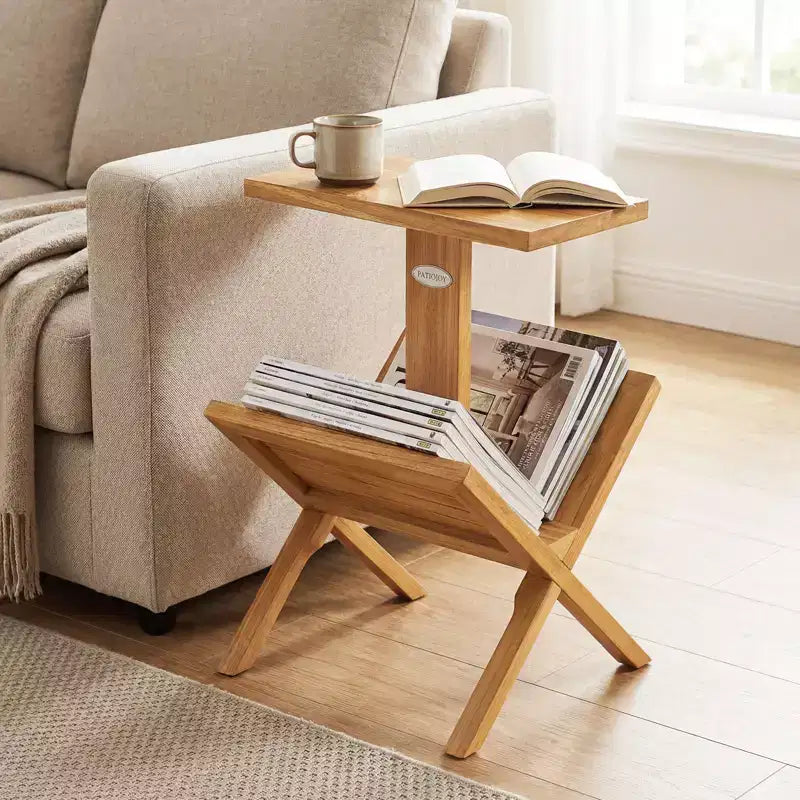 Set di 2 librerie a 2 ripiani, piccole librerie con struttura in legno di teak e piedini antiscivolo