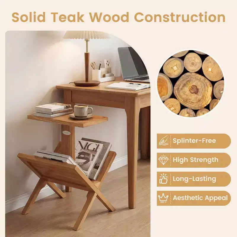 Set di 2 librerie a 2 ripiani, piccole librerie con struttura in legno di teak e piedini antiscivolo