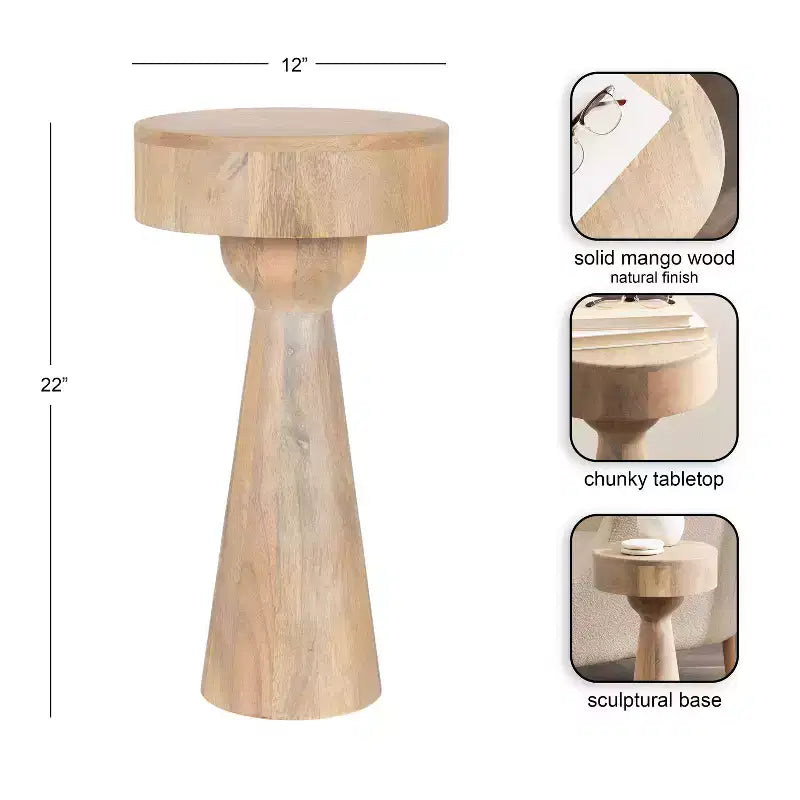 Tavolino rotondo in legno, naturale, 12x12x22
