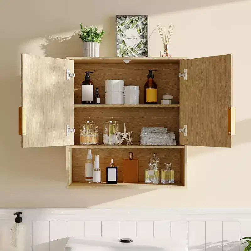 Pensile da parete in stile rustico con ripiani regolabili e cassetto – 63,5 x 60 x 23 cm