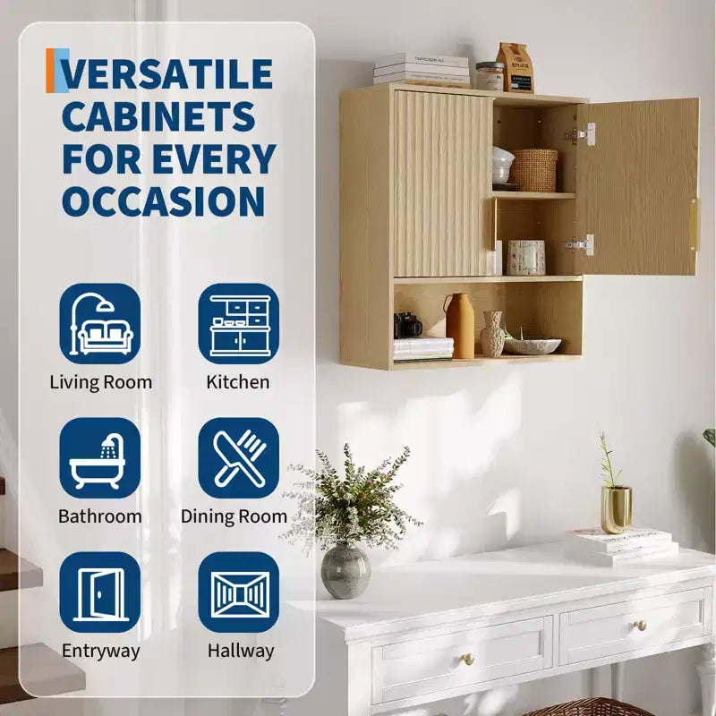 Pensile da parete in stile rustico con ripiani regolabili e cassetto – 63,5 x 60 x 23 cm