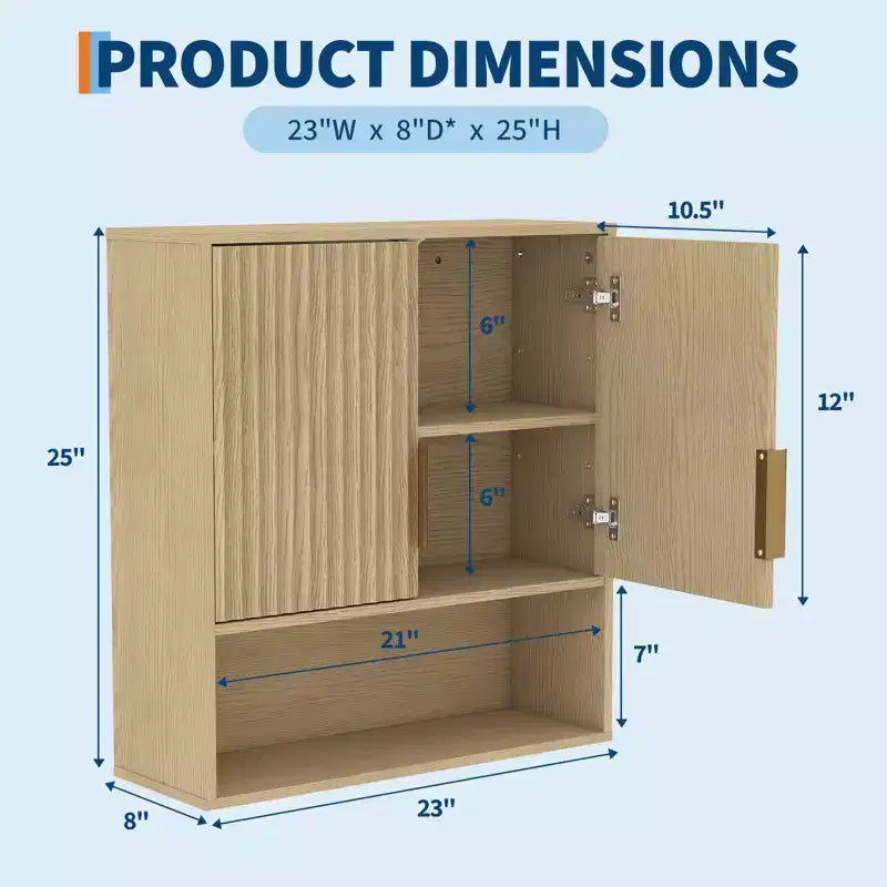 Pensile da parete in stile rustico con ripiani regolabili e cassetto – 63,5 x 60 x 23 cm
