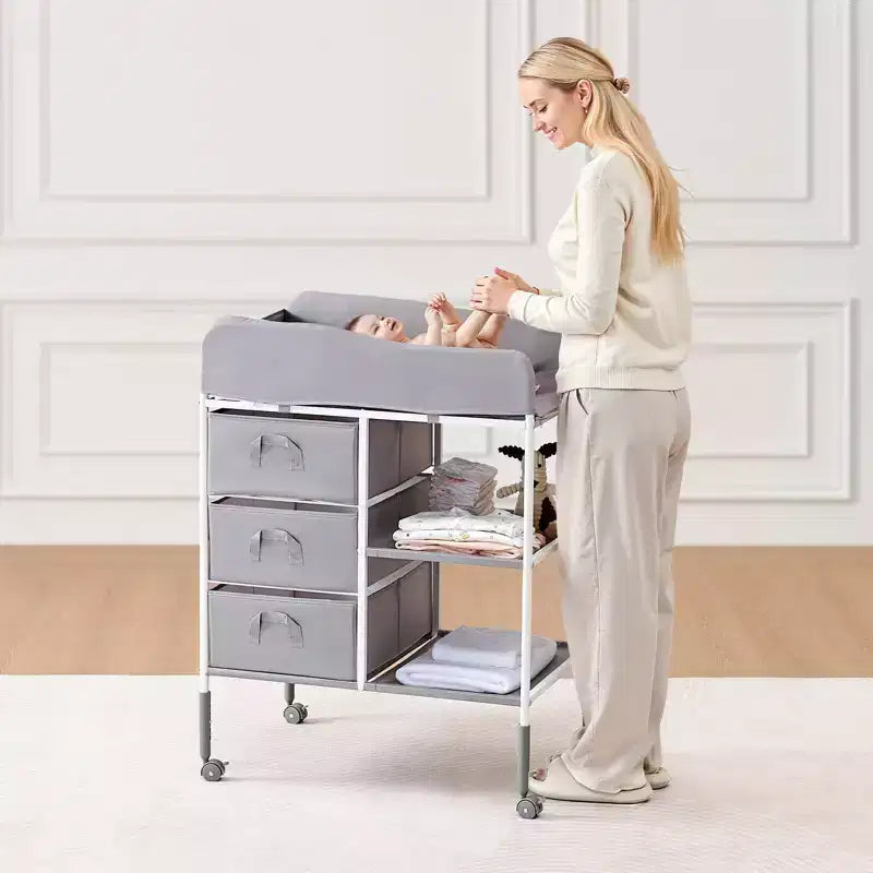 Fasciatoio Portatile con 3 Cassetti e Ruote