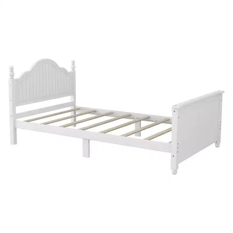 Letto a piattaforma singolo in legno per bambini con testiera e pediera – Bianco