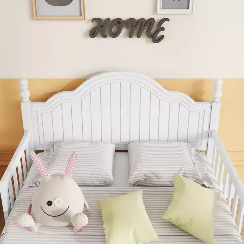 Letto a piattaforma singolo in legno per bambini con testiera e pediera – Bianco