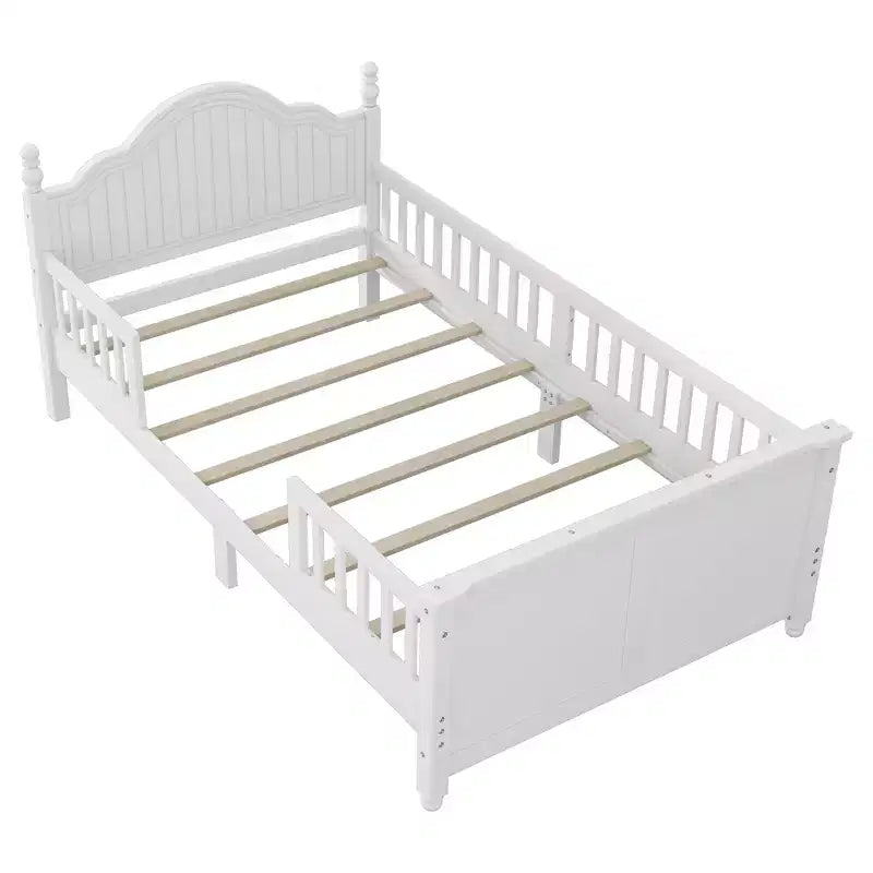 Letto a piattaforma singolo in legno per bambini con testiera e pediera – Bianco