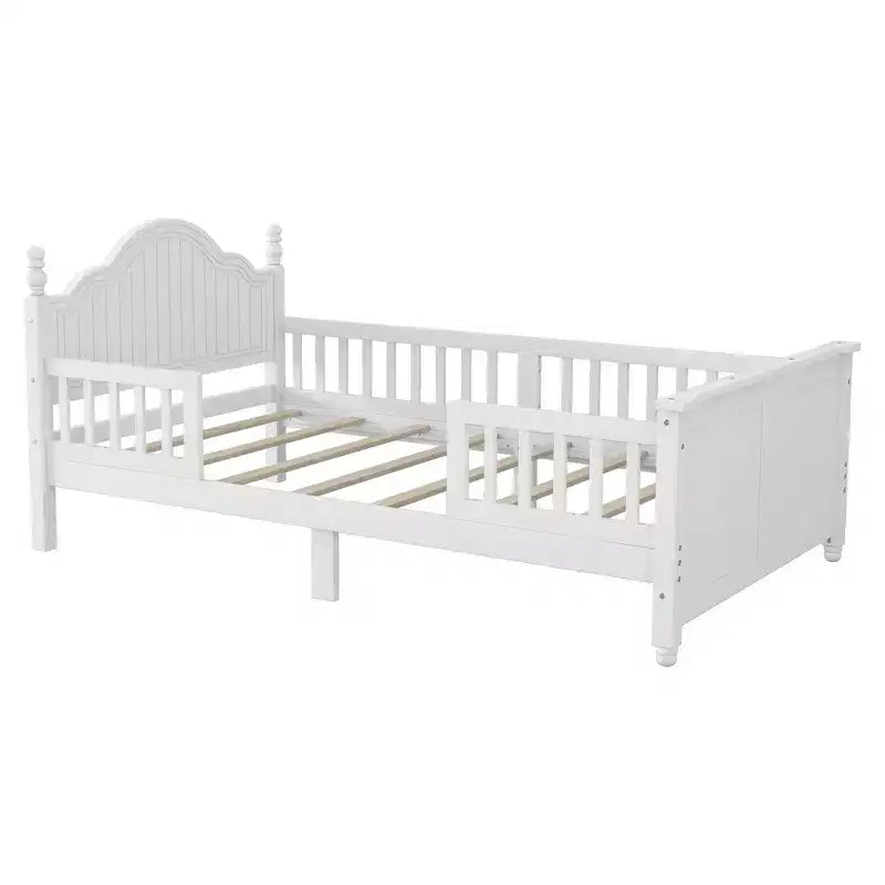 Letto a piattaforma singolo in legno per bambini con testiera e pediera – Bianco