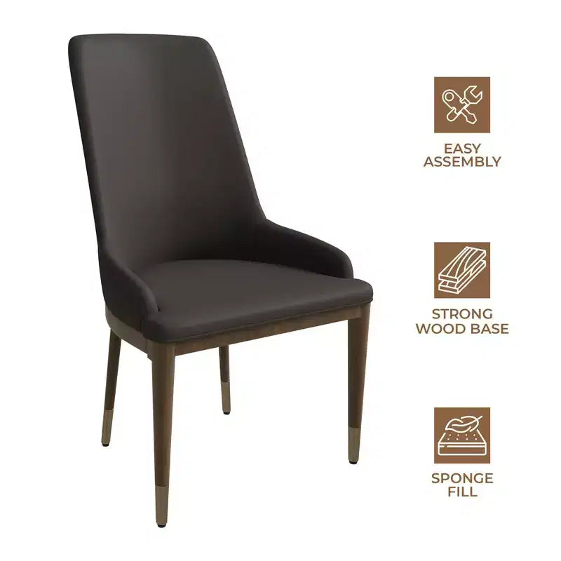 Sedia da pranzo moderna in pelle con gambe in legno di gomma