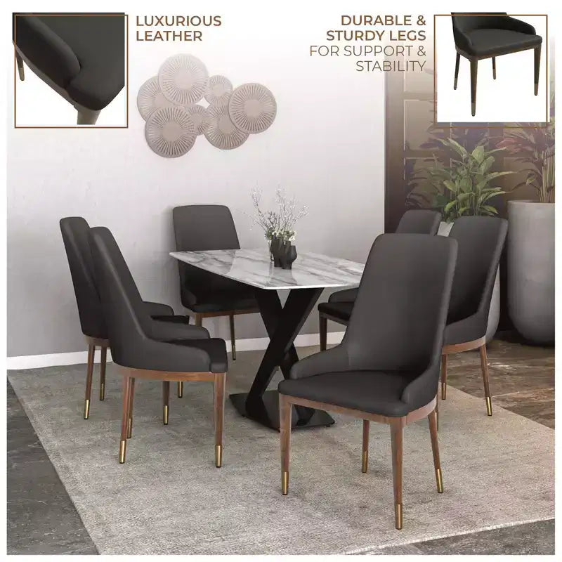Sedia da pranzo moderna in pelle con gambe in legno di gomma