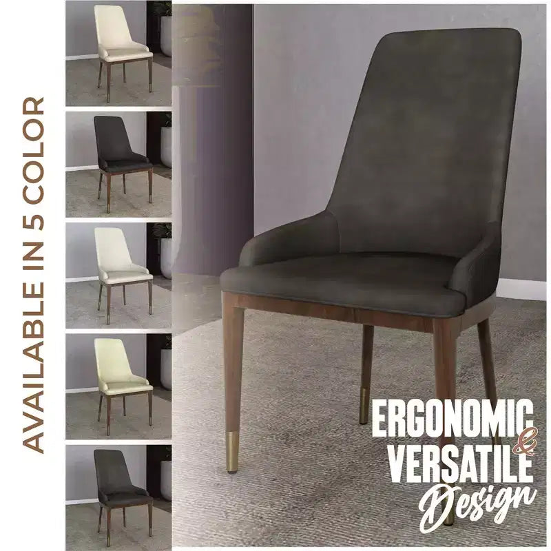 Sedia da pranzo moderna in pelle con gambe in legno di gomma