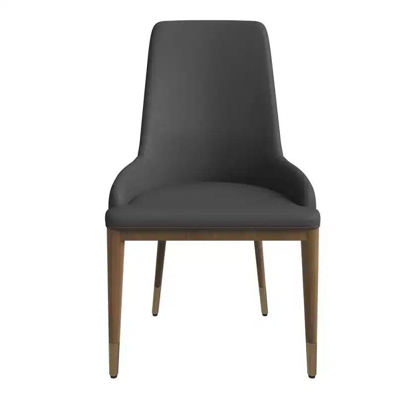 Sedia da pranzo moderna in pelle con gambe in legno di gomma