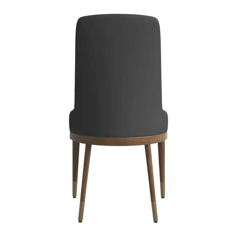 Sedia da pranzo moderna in pelle con gambe in legno di gomma