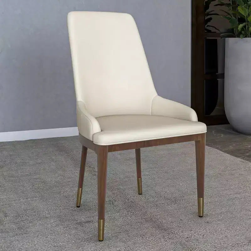 Sedia da pranzo moderna in pelle con gambe in legno di gomma