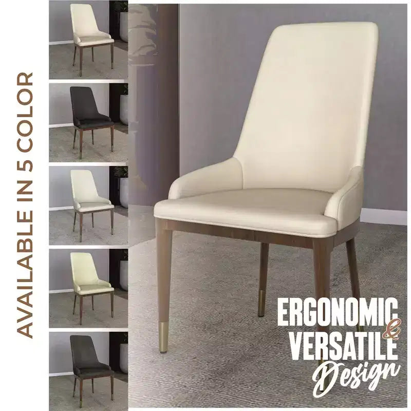 Sedia da pranzo moderna in pelle con gambe in legno di gomma