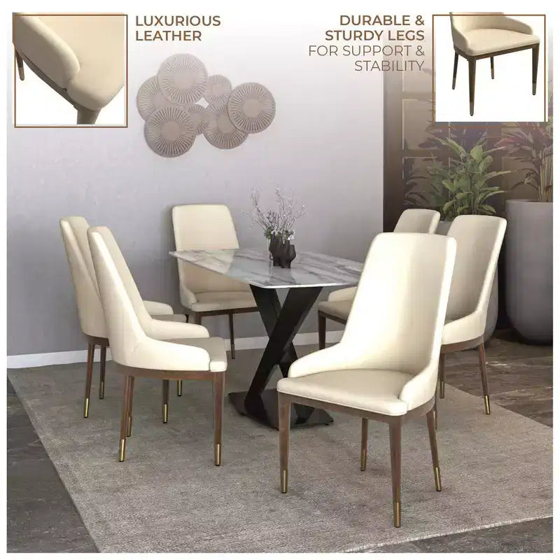 Sedia da pranzo moderna in pelle con gambe in legno di gomma