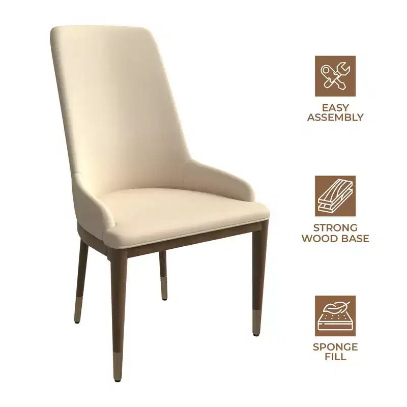 Sedia da pranzo moderna in pelle con gambe in legno di gomma