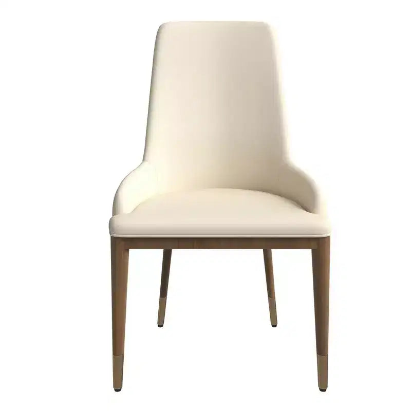 Sedia da pranzo moderna in pelle con gambe in legno di gomma