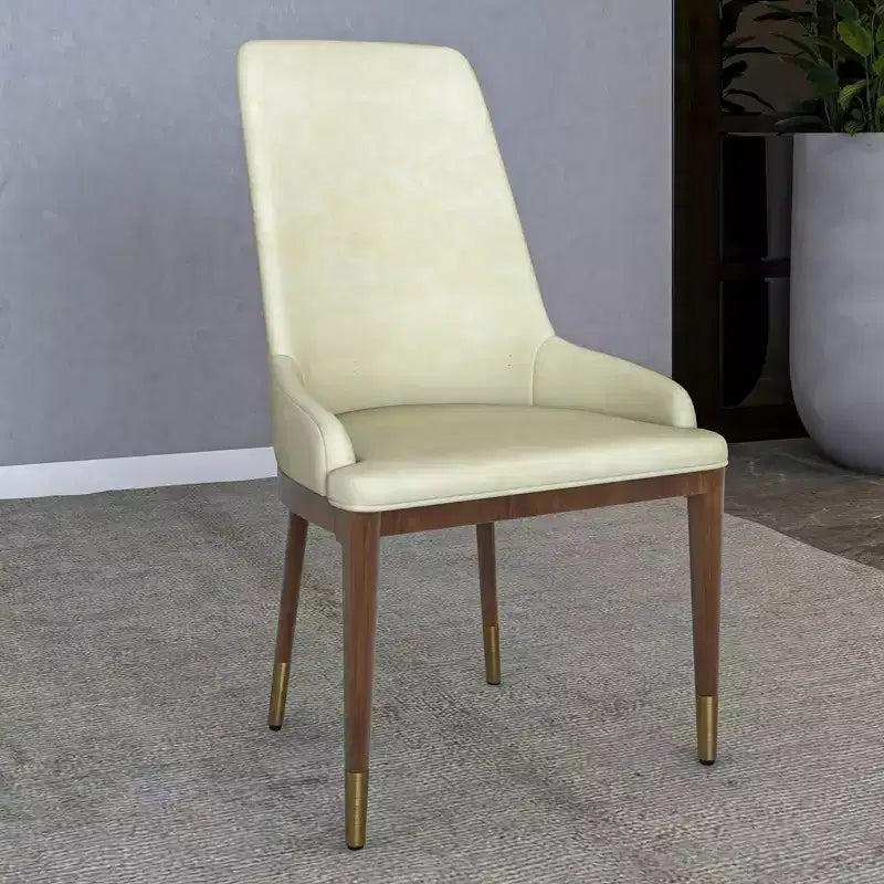 Sedia da pranzo moderna in pelle con gambe in legno di gomma