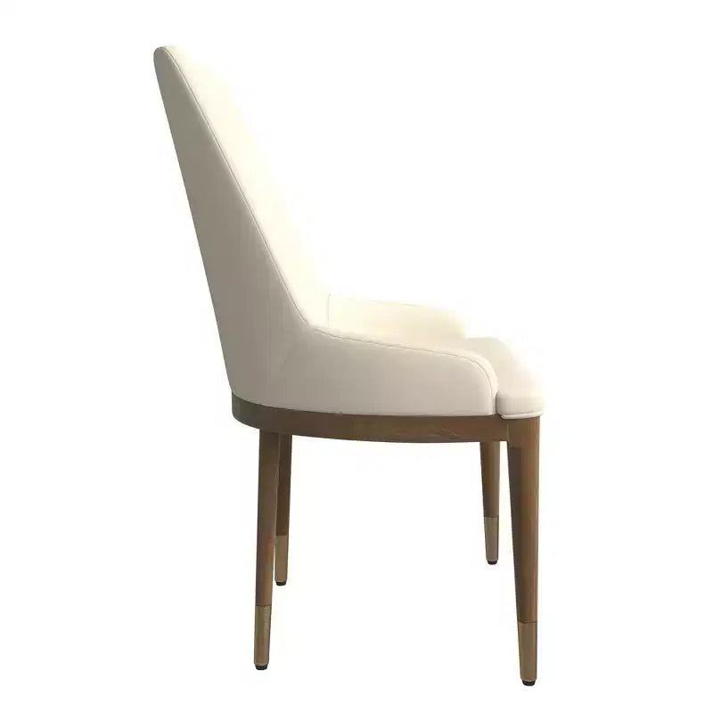 Sedia da pranzo moderna in pelle con gambe in legno di gomma