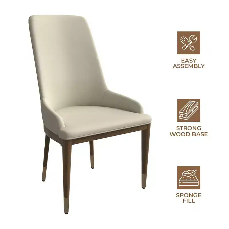 Sedia da pranzo moderna in pelle con gambe in legno di gomma